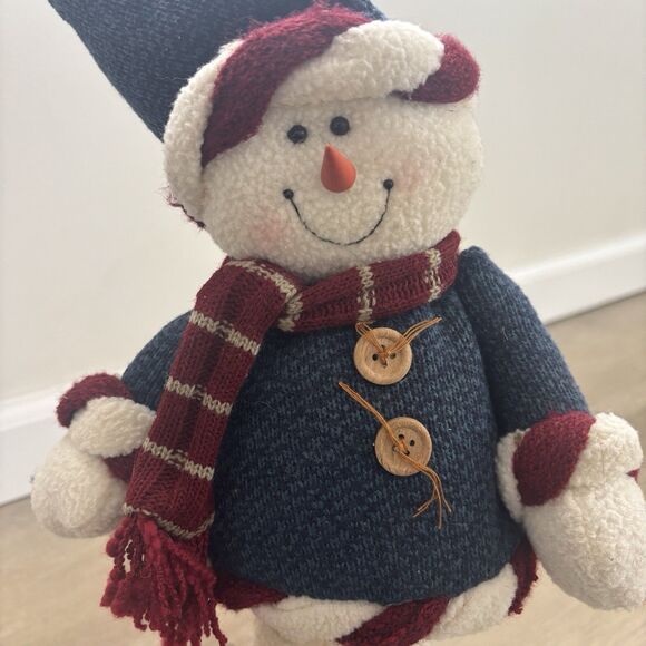 Weighted Standing Snowman Decor Knit Sweater Scarf Holiday Figure Cute - Picture 3 of 11